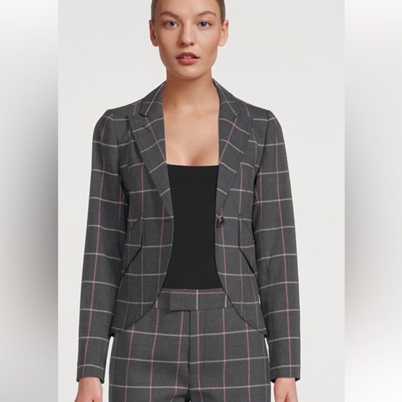 SMYTHE One Button Window Pane Stripe Blazer - Picture 2 of 6